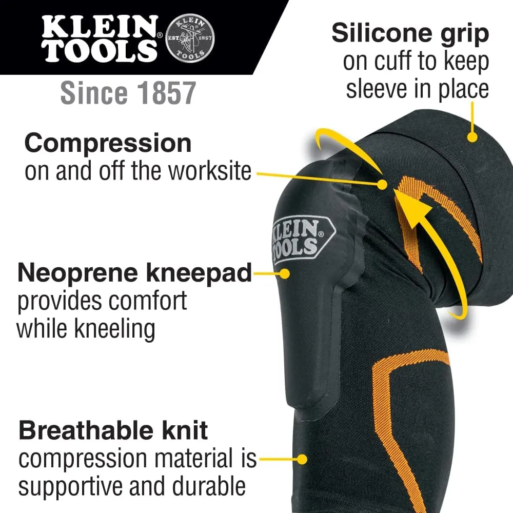Klein Tools 60624 Knee Pad Compression Sleeve, Knee Support for Construction, Workers and Athletes, Black, L/XL