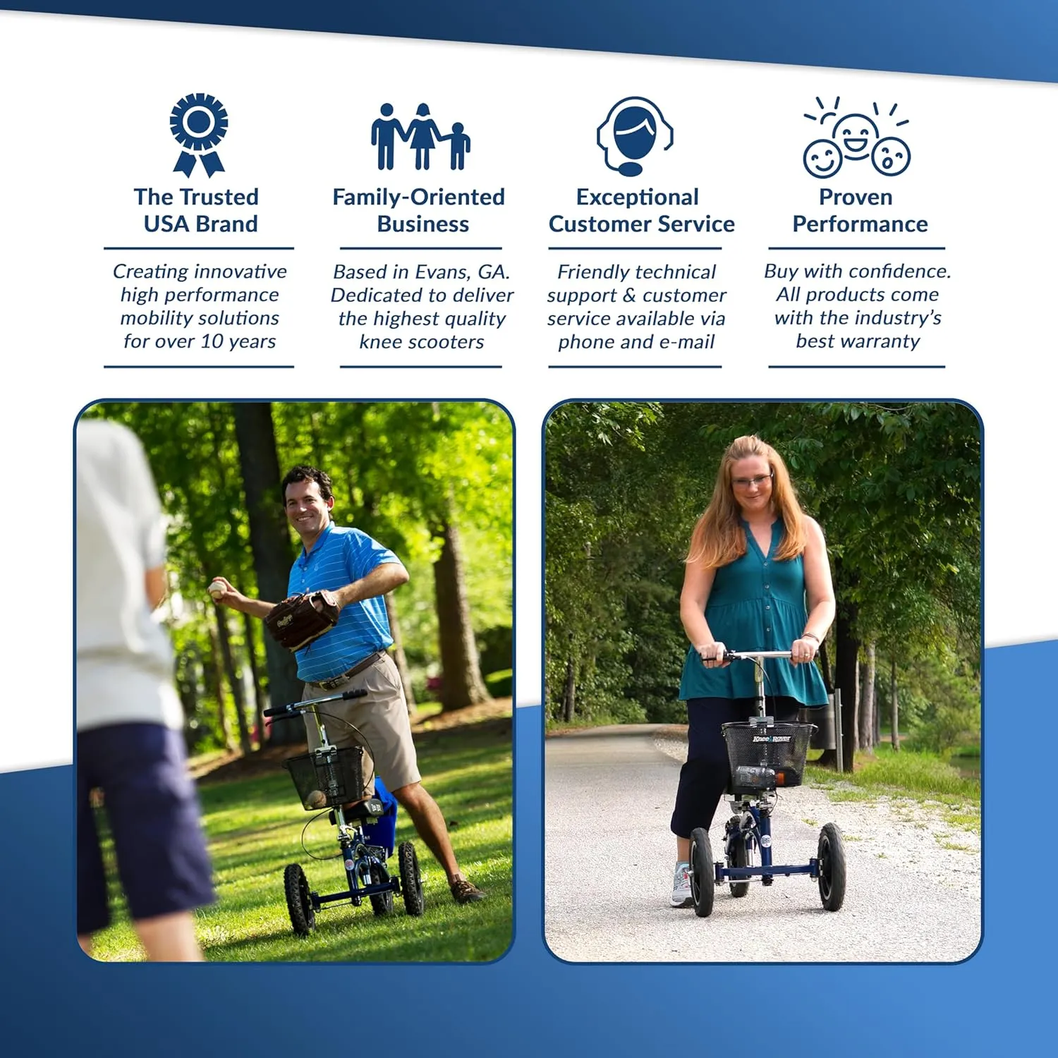 KneeRover Original Steerable All Terrain Knee Scooter for Adults for Foot Surgery Heavy Duty Knee Walker for Broken Ankle Foot Injuries - Leg Recovery Scooter Best Knee Crutch Alternative (Blue)