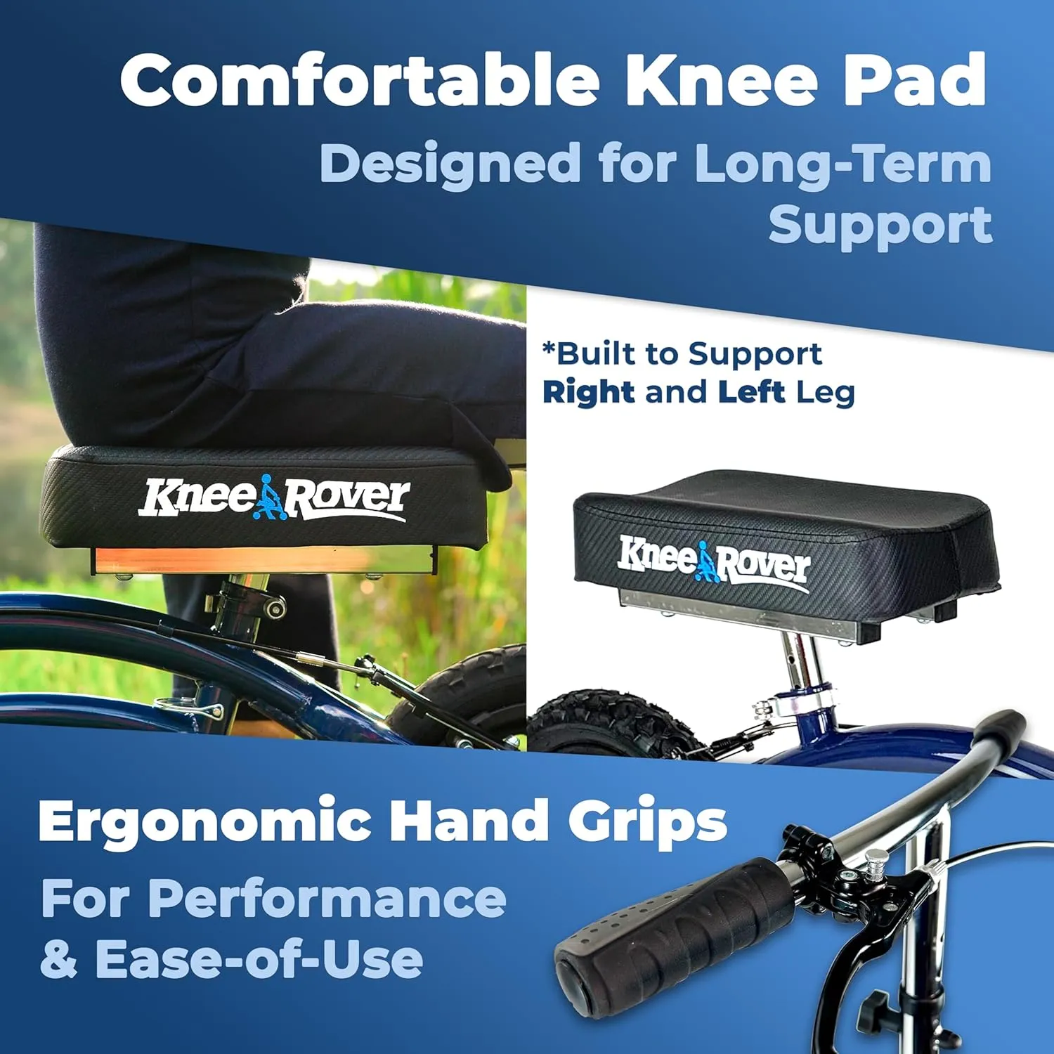 KneeRover Original Steerable All Terrain Knee Scooter for Adults for Foot Surgery Heavy Duty Knee Walker for Broken Ankle Foot Injuries - Leg Recovery Scooter Best Knee Crutch Alternative (Blue)