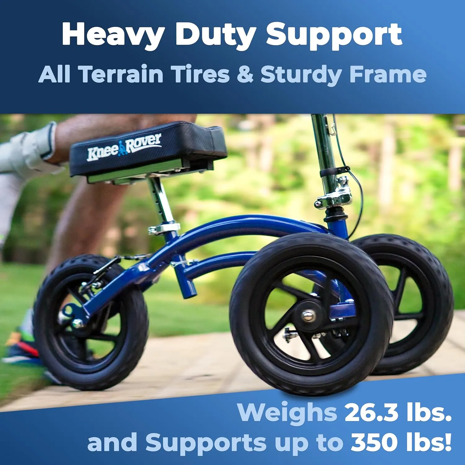 KneeRover Original Steerable All Terrain Knee Scooter for Adults for Foot Surgery Heavy Duty Knee Walker for Broken Ankle Foot Injuries - Leg Recovery Scooter Best Knee Crutch Alternative (Blue)