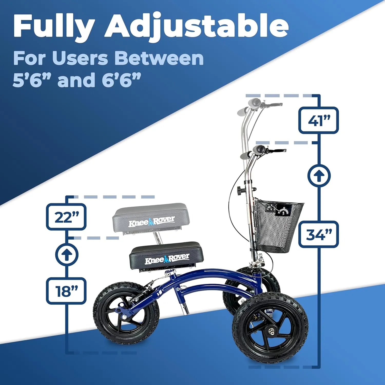 KneeRover Original Steerable All Terrain Knee Scooter for Adults for Foot Surgery Heavy Duty Knee Walker for Broken Ankle Foot Injuries - Leg Recovery Scooter Best Knee Crutch Alternative (Blue)