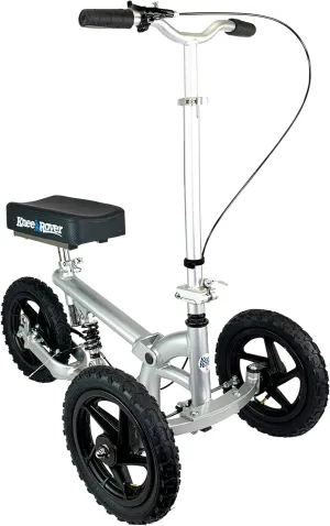 KneeRover PRO All Terrain Knee Scooter with Shock Absorber for Adults for Foot Surgery Heavy Duty Knee Walker for Broken Ankle Foot Injuries - Leg Scooter Best Knee Crutch Alternative (Silver)