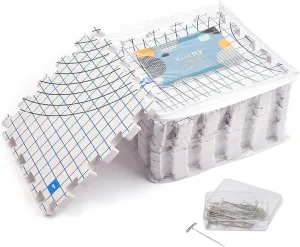 KnitIQ Blocking Mats for Knitting - Extra Thick Blocking Boards with Circular Gridlines for Needlework and Crochet Projects- 100 T-Pins and Storage Bag Included - Standarded Radial Mat Set - Pack of 9