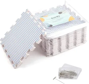 KnitIQ Crochet Blocking Board - Pack of 9 Interlocking Blocking Mats for Knitting and Crochet Accessories, 0.75 Inch Thick, 14 x 13 Inches - Includes 100 T-Pins and Storage Bag for Needlework
