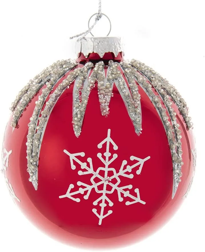 Kurt S. Adler 80MM Red and Silver Snowflake Ball Ornaments, 6 Piece Set
