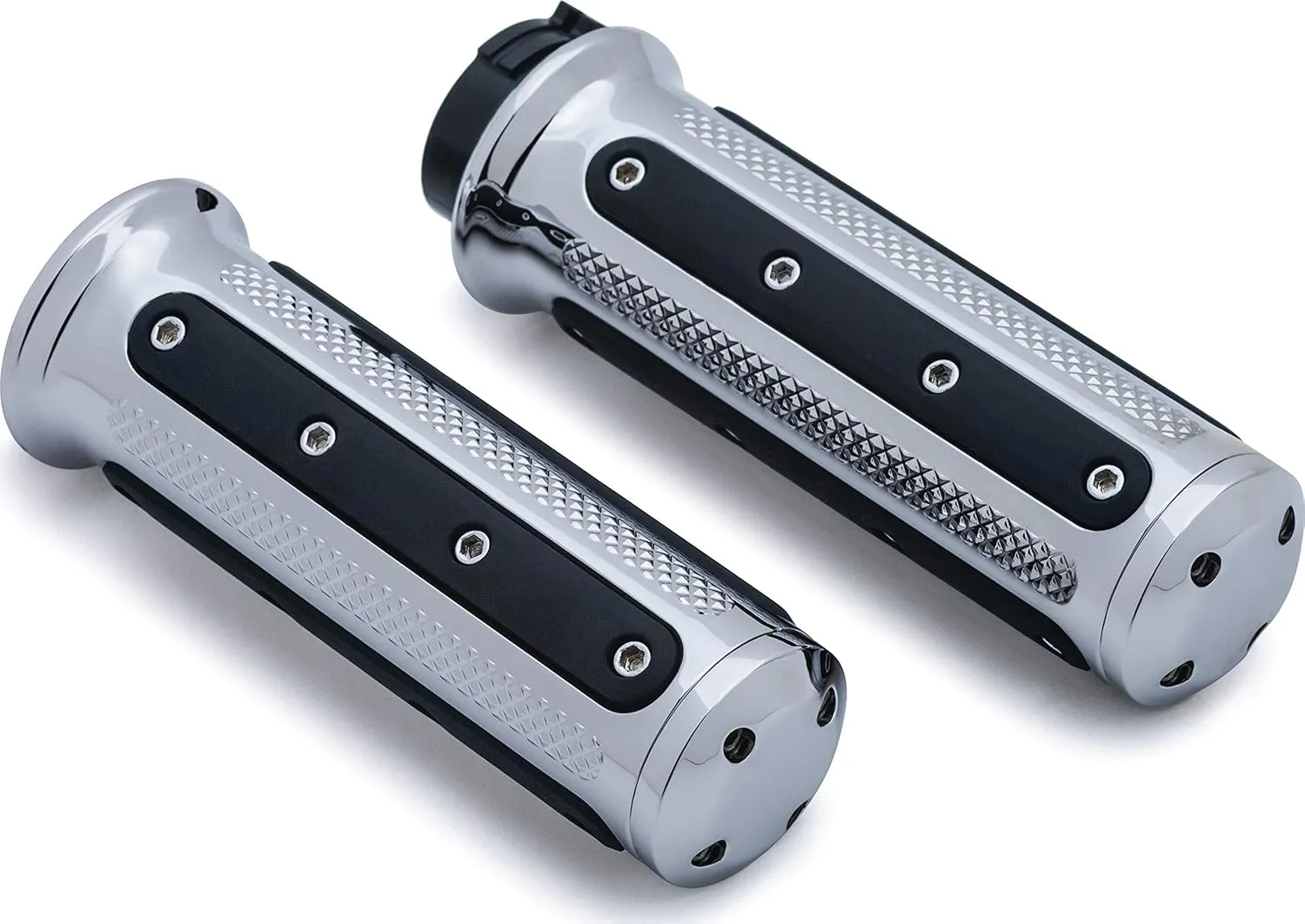 Kuryakyn 6120 Motorcycle Handlebar Accessory: Heavy Industry Grips with End Caps for Dual Cable Throttle Control: 1982-2019 Harley-Davidson Motorcycles, Chrome, 1 Pair