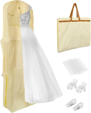 LAARIA Wedding Dress Preservation Storage Box: Foldable Bridal Gown Garment Bag with 3 Acid Free Tissue Paper & 10 Clicks (Beige)