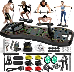 LALAHIGH 25-in-1 4rd Generation Push Up Board - Multi-Functional Foldable Gym System with Resistance Bands, Pilates Bar & Pulleys, Portable Workout Equipment for Men & Women, Chest/Back/Abs Training