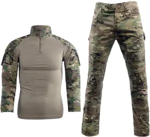 LANBAOSI Men's Tactical Combat Shirt and Pants Set Long Sleeve Woodland Hunting Military Uniform 1/4 Zip