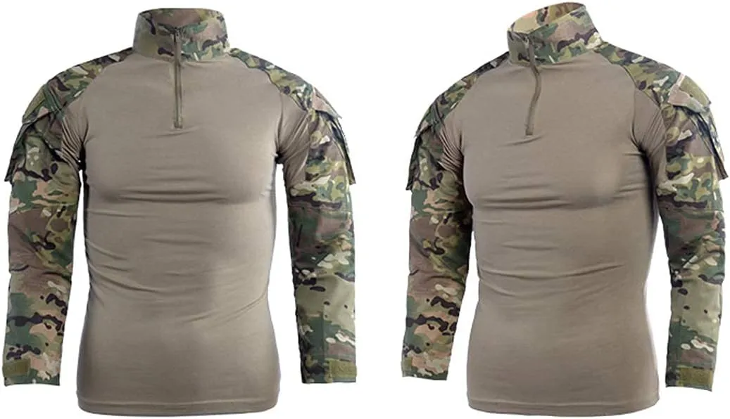 LANBAOSI Men's Tactical Combat Shirt and Pants Set Long Sleeve Woodland Hunting Military Uniform 1/4 Zip