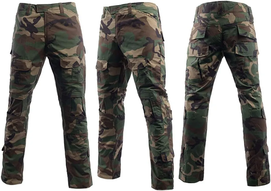 LANBAOSI Men's Tactical Combat Shirt and Pants Set Long Sleeve Woodland Hunting Military Uniform 1/4 Zip