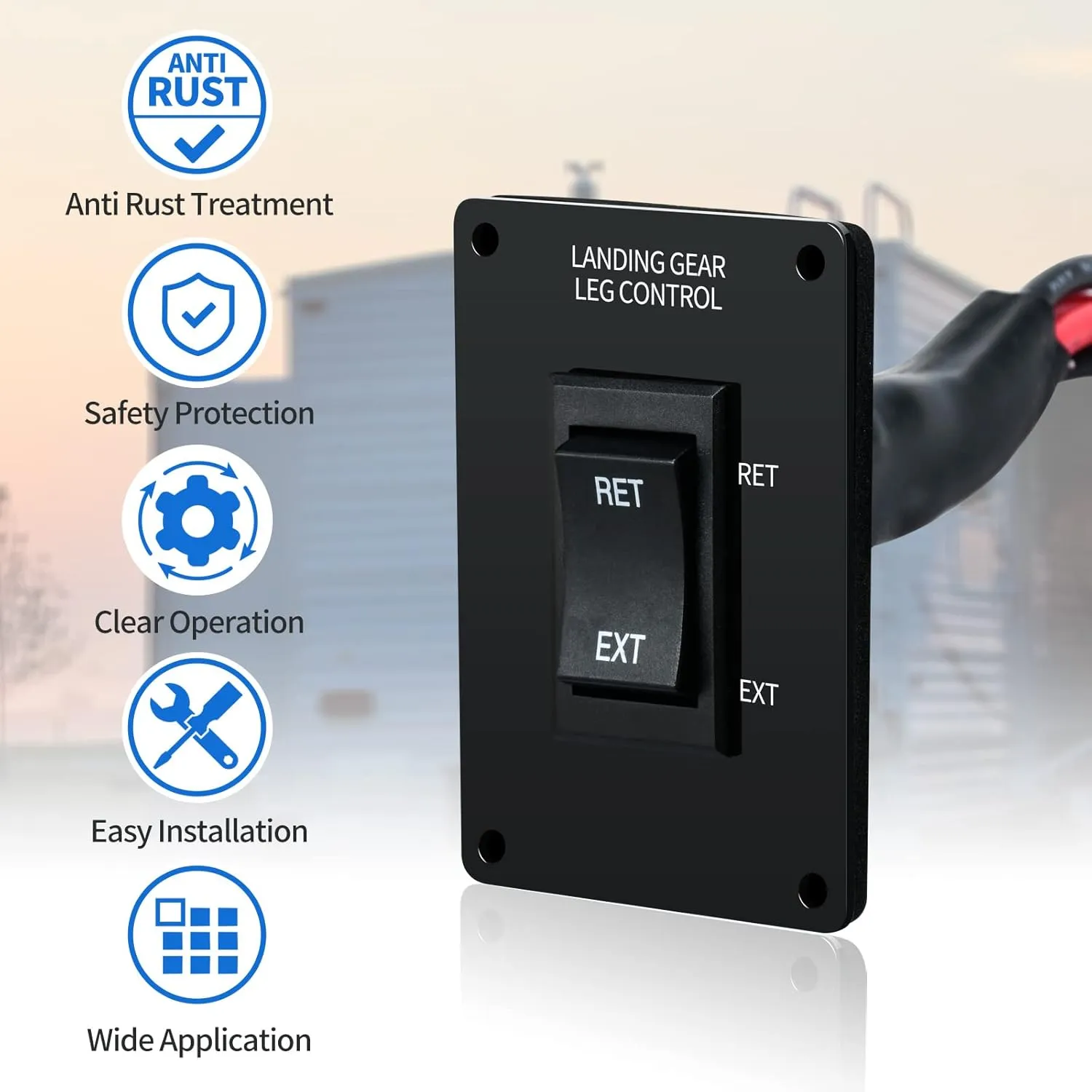 Landing Gear Replacement Switch, Briidea Landing Gear Switch with Black Iron Panel and Anti-Rust Prevention for 5th Wheel RVs and Trailers,Black