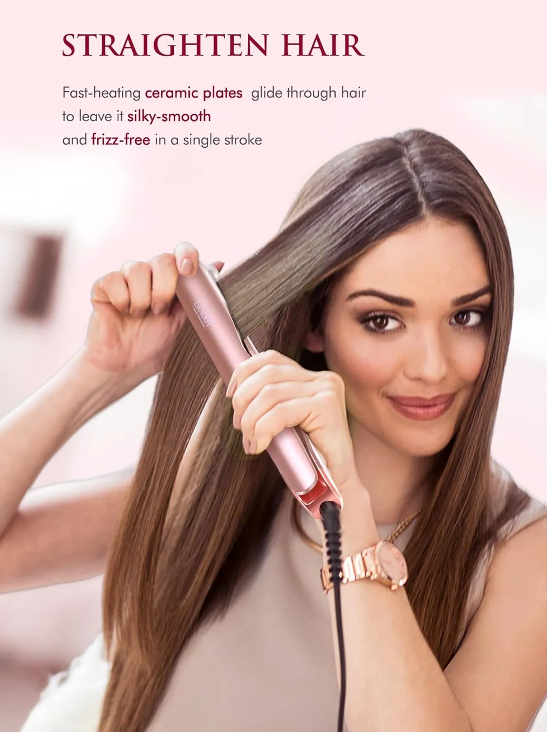 LANDOT 2-in-1 Flat Iron Curling Iron | 30s Heat-Up 12 Temp Settings & Ceramic Coating | Salon-Perfect Straightening & Curling | Tangle-Free Design with Heat-Resistant Mat