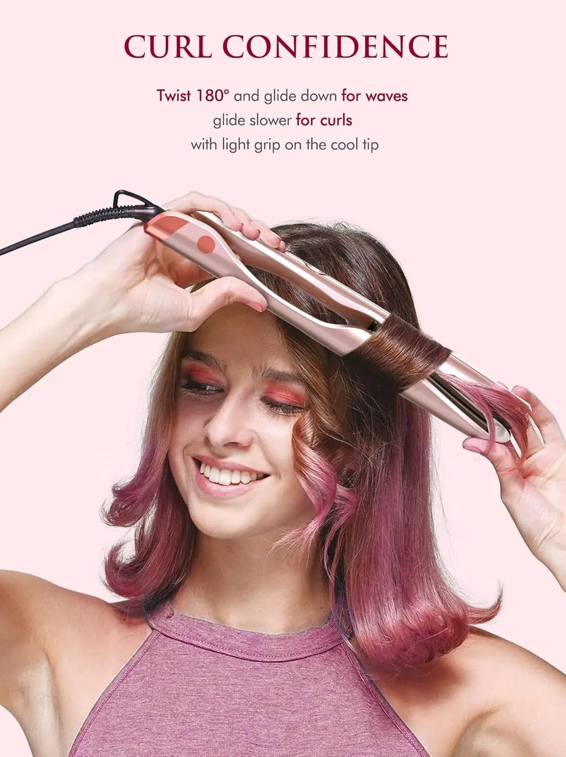 LANDOT 2-in-1 Flat Iron Curling Iron | 30s Heat-Up 12 Temp Settings & Ceramic Coating | Salon-Perfect Straightening & Curling | Tangle-Free Design with Heat-Resistant Mat