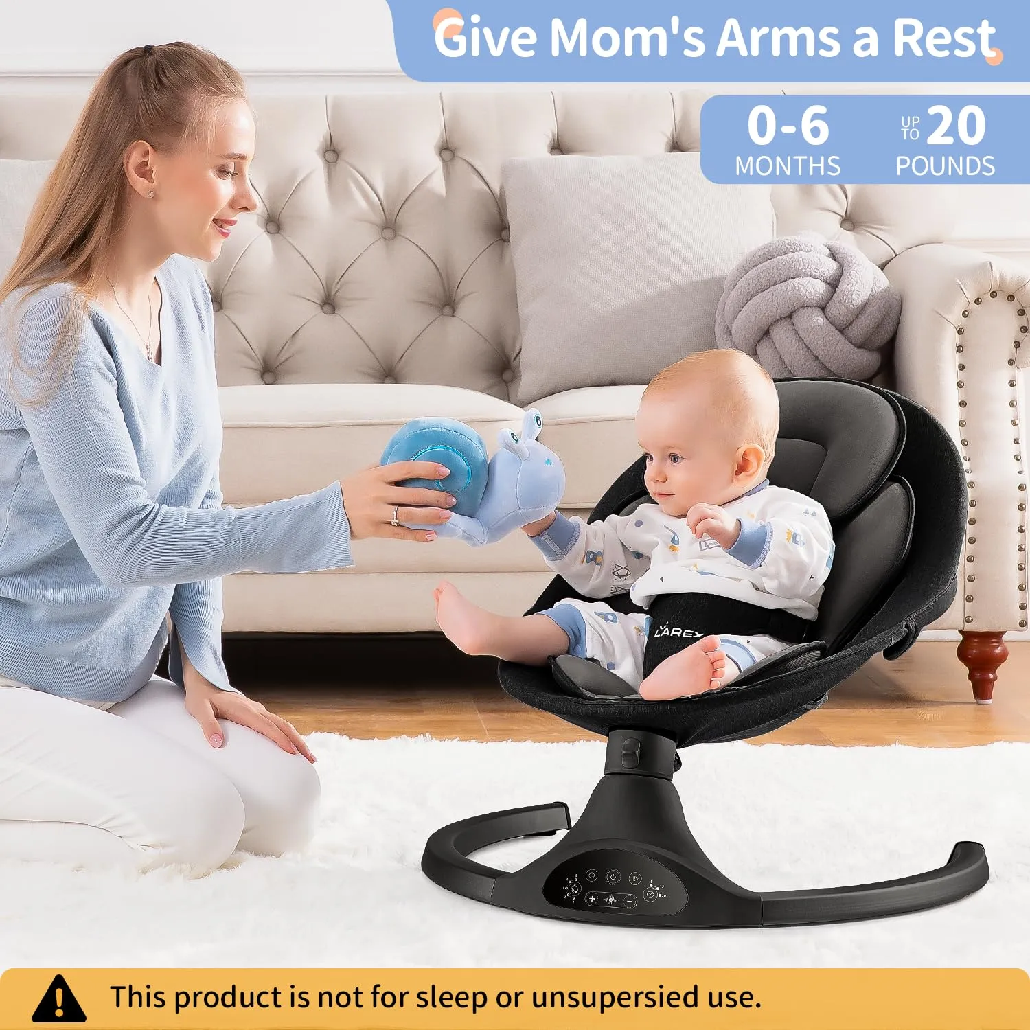 LAREX Baby Swing Infant Swing Electric Toddler Baby Rocker Portable for Newborn Boy Girl, 5 Sway Speeds with Remote Control, 10 Preset Melodies and Bluetooth, 0-6 Months Max 20 Lbs