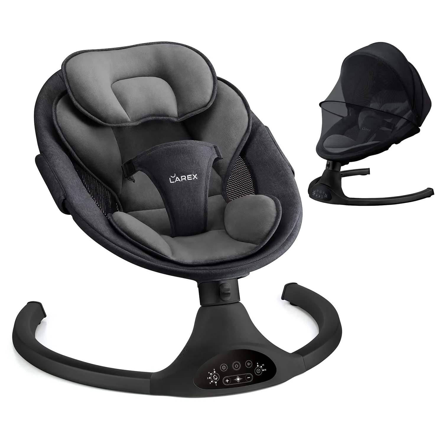 LAREX Baby Swing Infant Swing Electric Toddler Baby Rocker Portable for Newborn Boy Girl, 5 Sway Speeds with Remote Control, 10 Preset Melodies and Bluetooth, 0-6 Months Max 20 Lbs