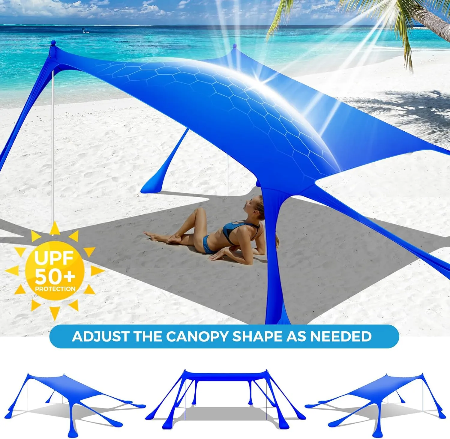 Large Beach Tent Canopy Pop Up Shade 10x10ft Sun Shelter Portable with UPF50  UV Protection 8 Sandbags 4 Aluminum Poles 2 Sand Shovel Ground Pegs Carrying Bag for Outdoor Camping Fishing Yard Picnics