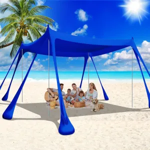Large Beach Tent Canopy Pop Up Shade 10x10ft Sun Shelter Portable with UPF50  UV Protection 8 Sandbags 4 Aluminum Poles 2 Sand Shovel Ground Pegs Carrying Bag for Outdoor Camping Fishing Yard Picnics