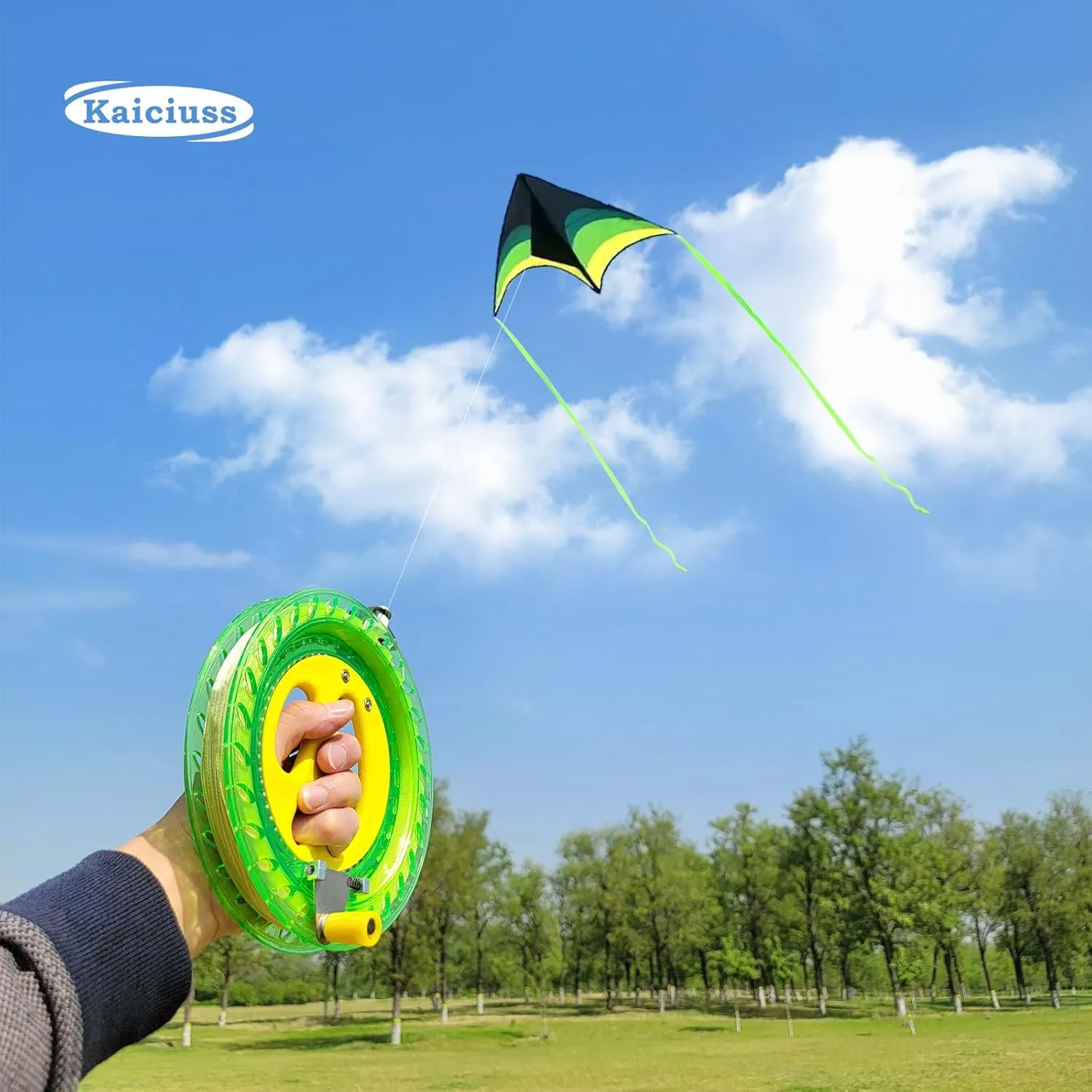 Large Delta Kite Easy to Fly with Kite Reel Set, Beach Kite & Kite Spool for Kids & Adults, Single Line Triangle Kite with 7.1 Inch Kite Wheel Kit