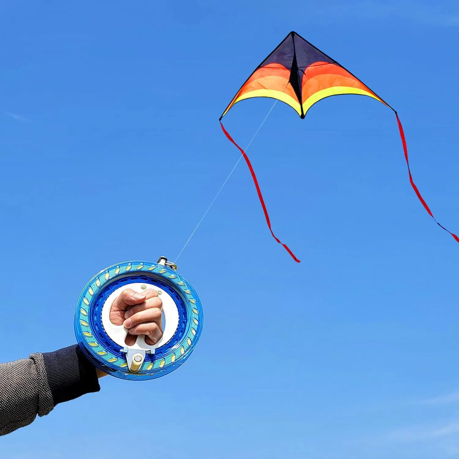 Large Delta Kite Easy to Fly with Kite Reel Set, Beach Kite & Kite Spool for Kids & Adults, Single Line Triangle Kite with 7.1 Inch Kite Wheel Kit