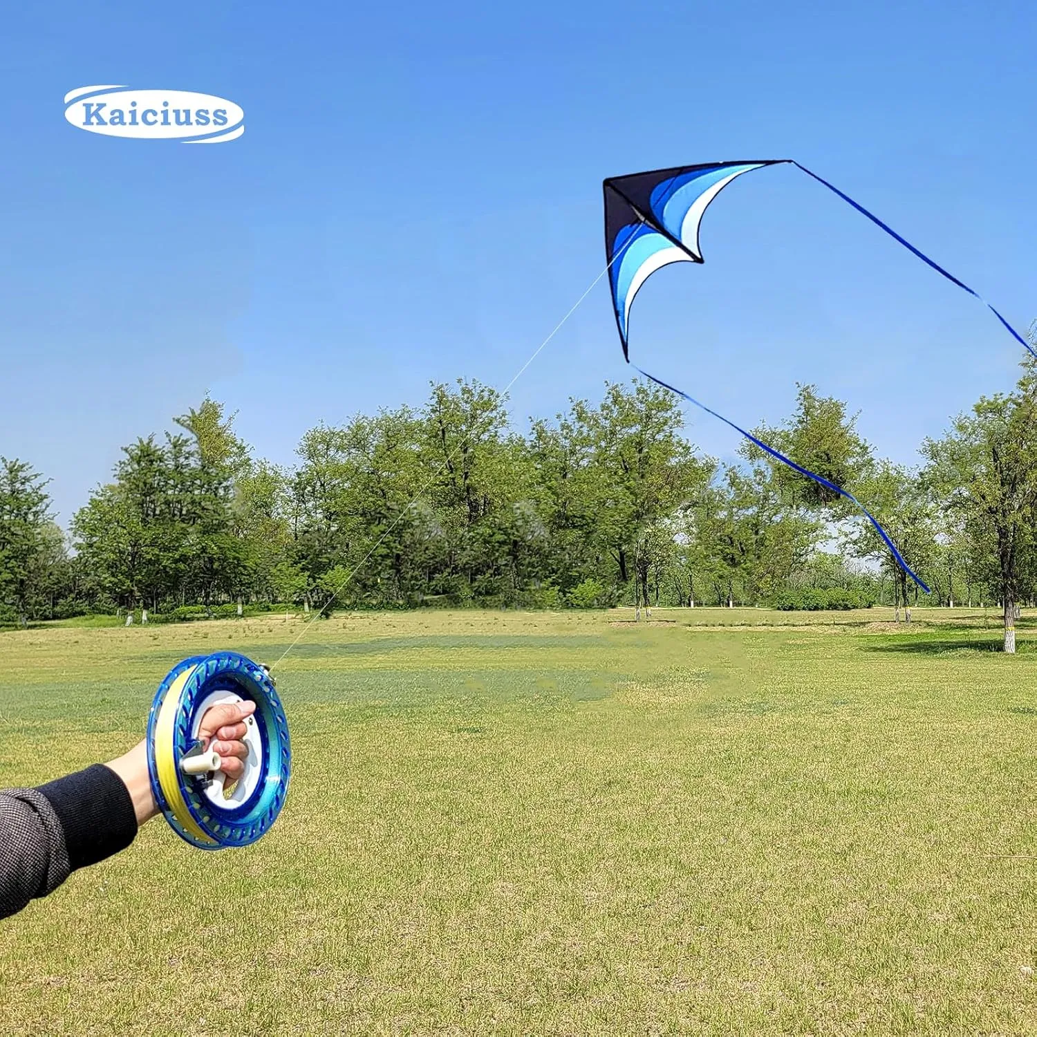 Large Delta Kite Easy to Fly with Kite Reel Set, Beach Kite & Kite Spool for Kids & Adults, Single Line Triangle Kite with 7.1 Inch Kite Wheel Kit