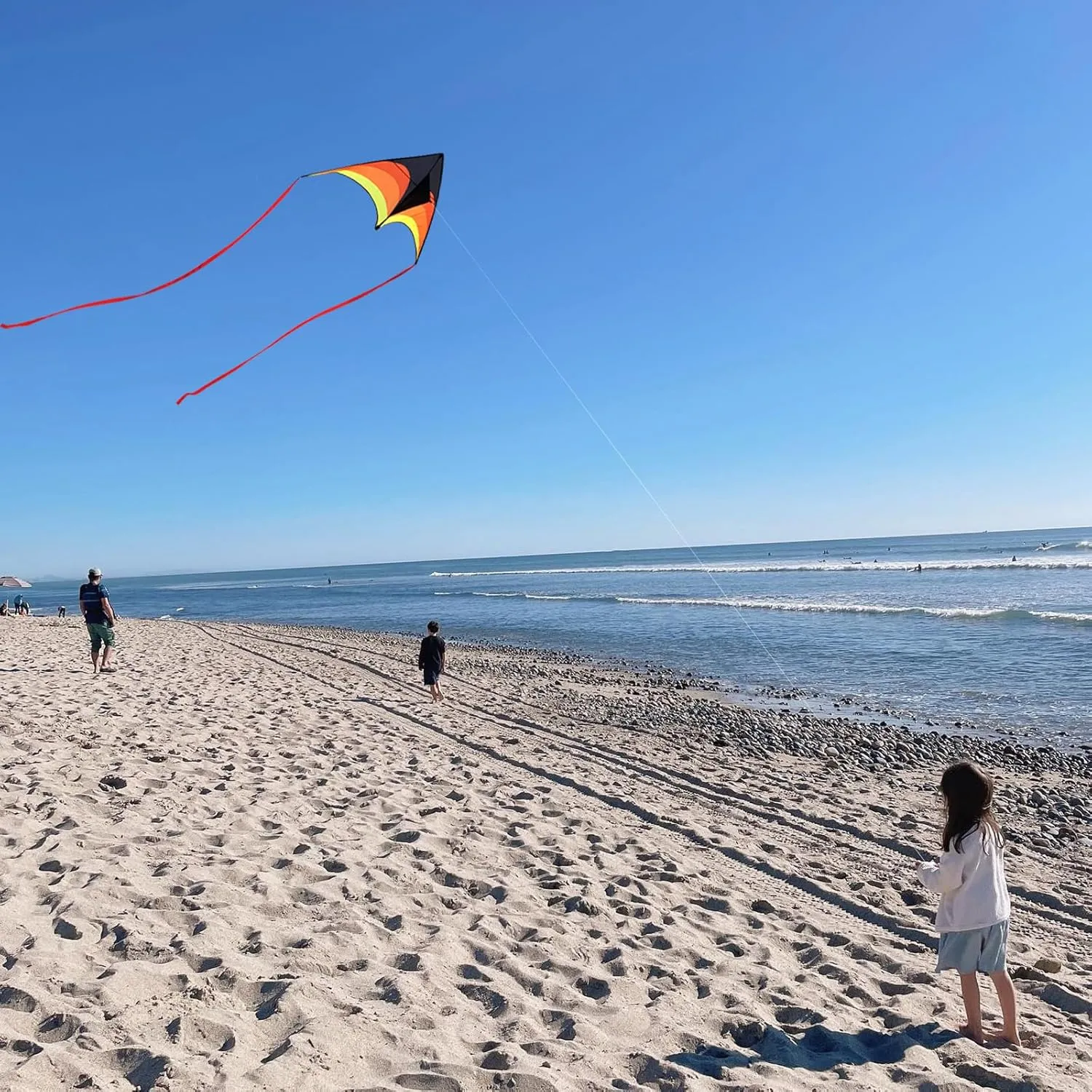 Large Delta Kite Easy to Fly with Kite Reel Set, Beach Kite & Kite Spool for Kids & Adults, Single Line Triangle Kite with 7.1 Inch Kite Wheel Kit