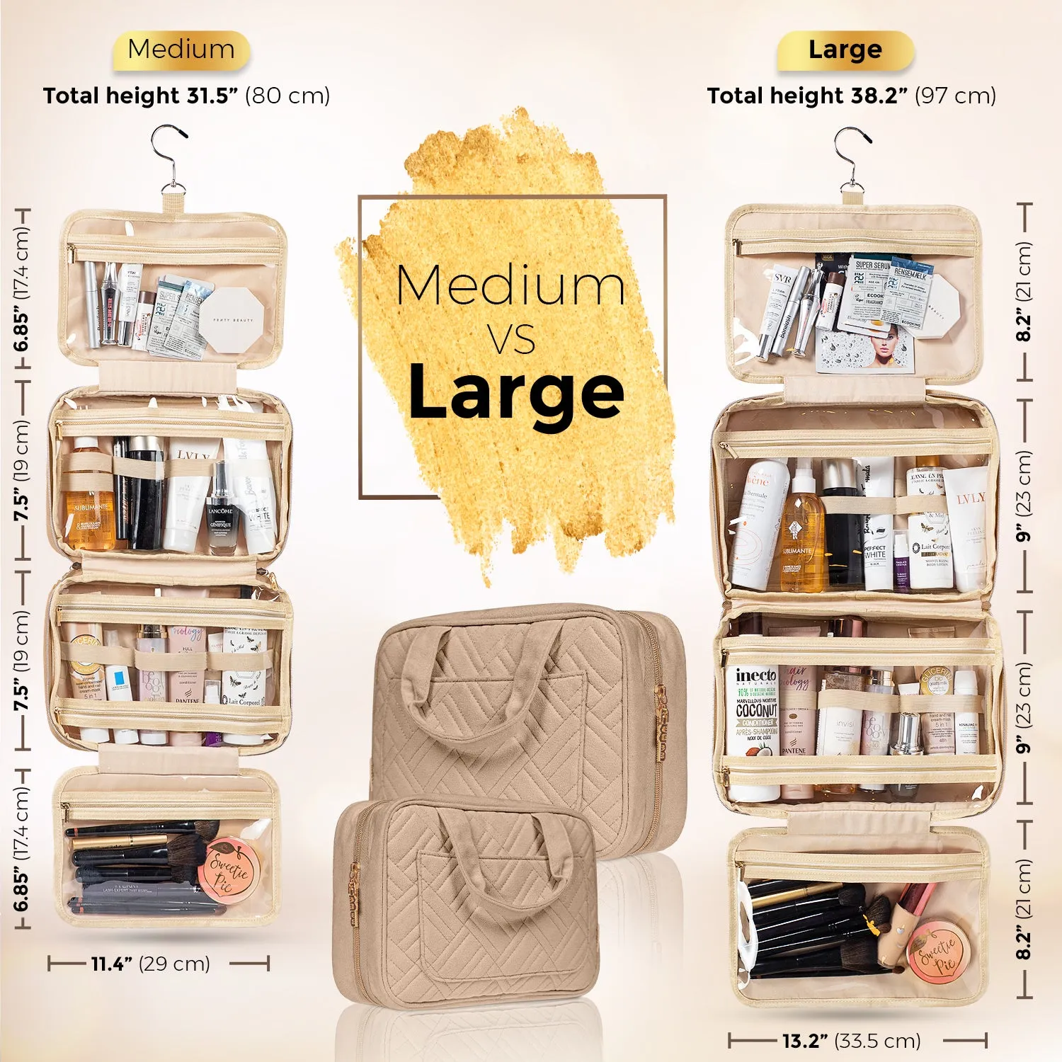 Large Foldable Hanging Toiletry Bag - Camel Brown