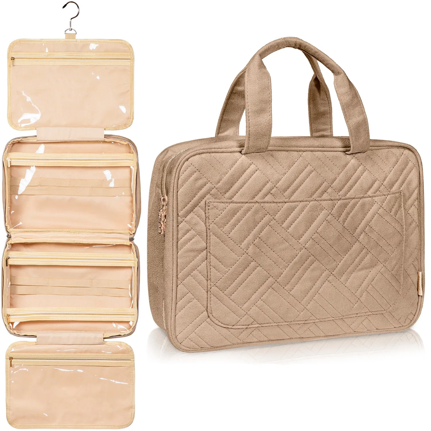 Large Foldable Hanging Toiletry Bag - Camel Brown