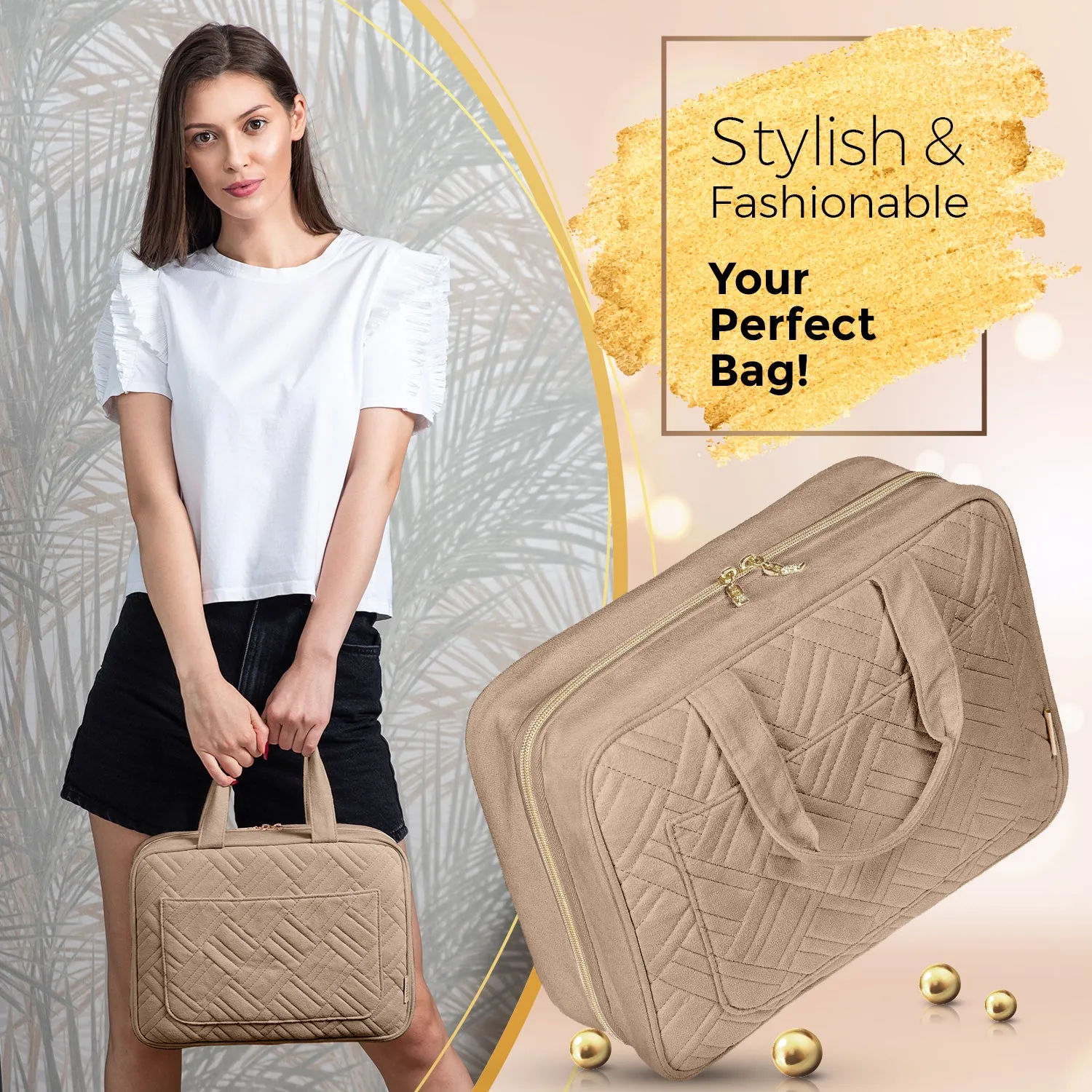 Large Foldable Hanging Toiletry Bag - Camel Brown