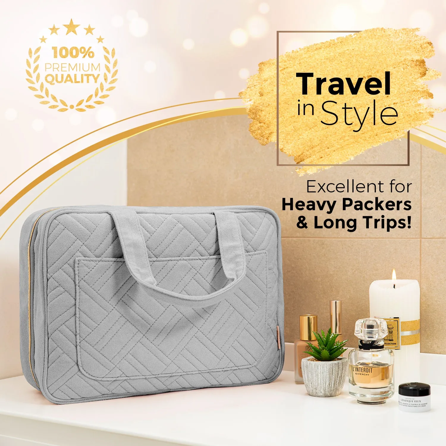 Large Foldable Hanging Toiletry Bag - Pigeon Gray