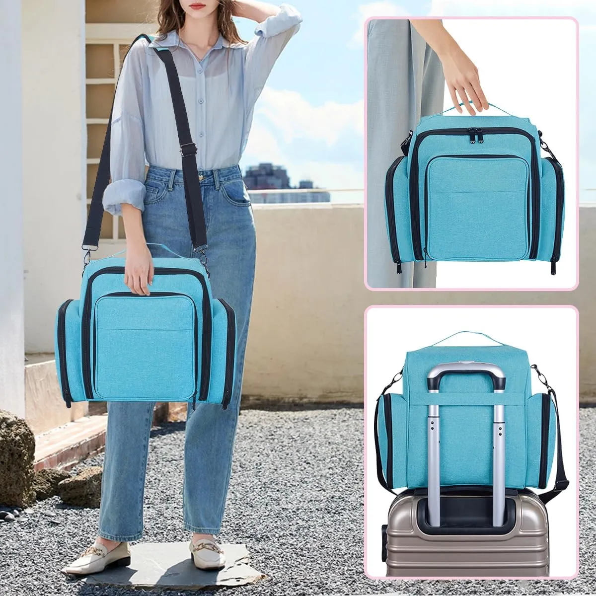 Large Makeup Bag Cosmetic Case Organizer with 3 Inner Removable Pouches Multifunctional Travel Train Storage,Green
