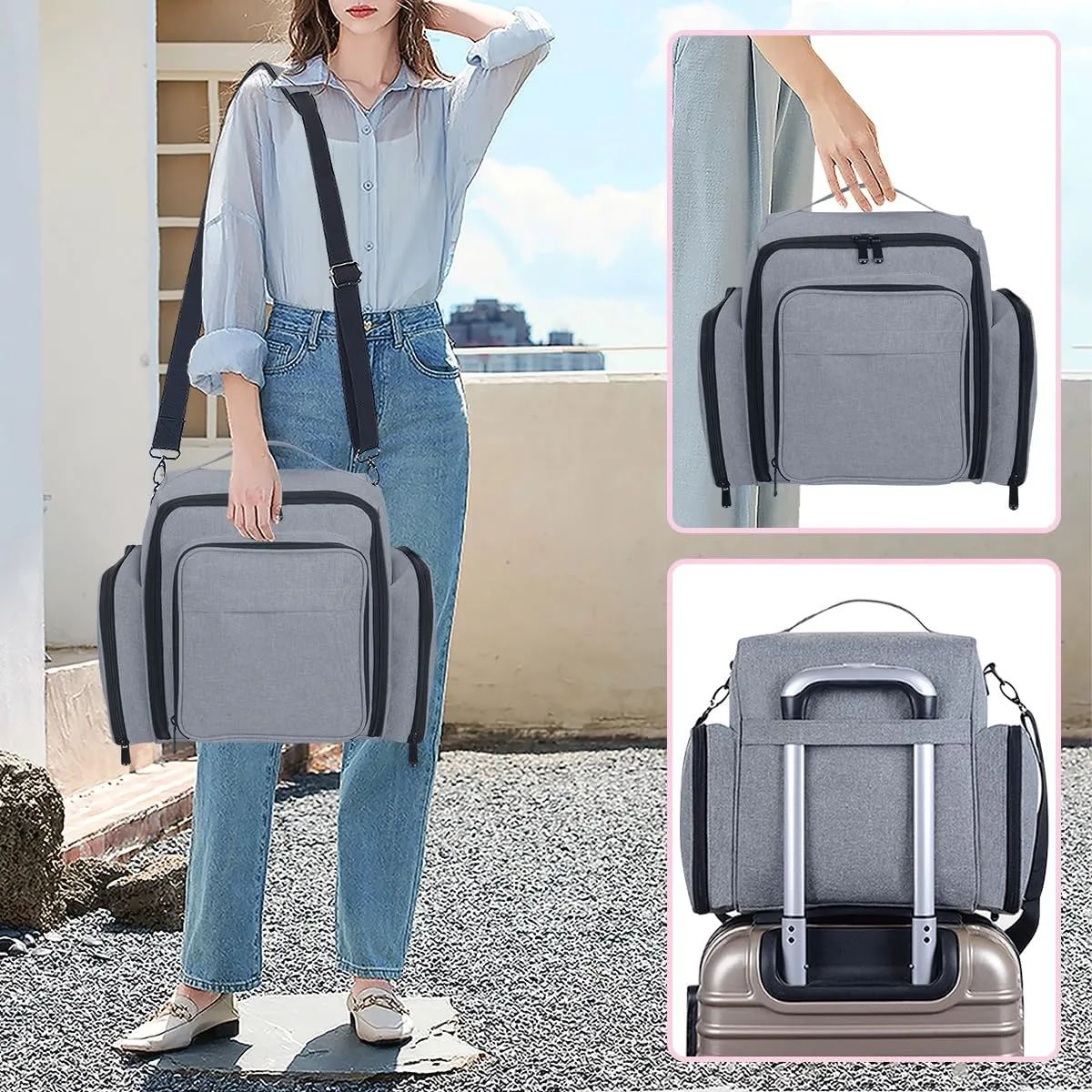 Large Makeup Bag Cosmetic Case Organizer with 3 Inner Removable Pouches Multifunctional Travel Train Storage,Grey