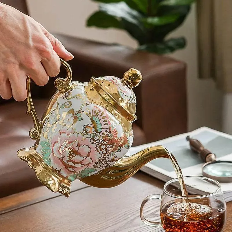 Large Porcelain Teapot Set - Heat-Resistant Teaware with Infuser