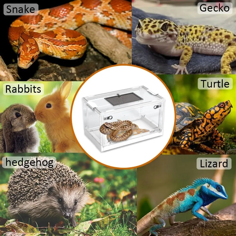 Large Snake Reptile Tank Amphibians Habitat Cages Sliding Screen Top for Lizard,Gecko, Frog, Hamster,Hermit Crab Animals(21.65"x12.6"x12.2") (White)