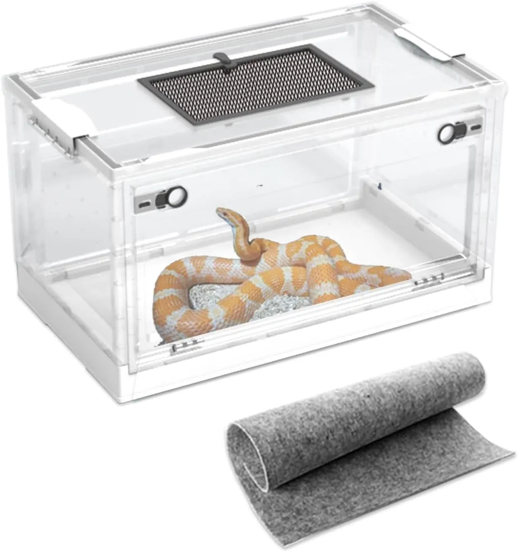Large Snake Reptile Tank Amphibians Habitat Cages Sliding Screen Top for Lizard,Gecko, Frog, Hamster,Hermit Crab Animals(21.65"x12.6"x12.2") (White)