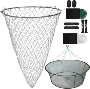 Lasnten 10 Pcs Foldable Fishing Net Set Bridge and Pier Drop Landing Net with Rope Foldable Fishing Mesh Trap Fish Crab Nets for Minnows Crawfish Shrimp Lobster