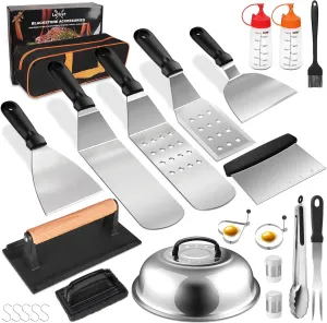 ﻿Latiret Griddle Accessories Kit, 24Pcs Grilling Accessories Set for Blackstone and Camp Chef, Flat Top Griddle Accessories Set with Scraper, Enlarged Spatulas, Basting Cover, White Elephant Gifts