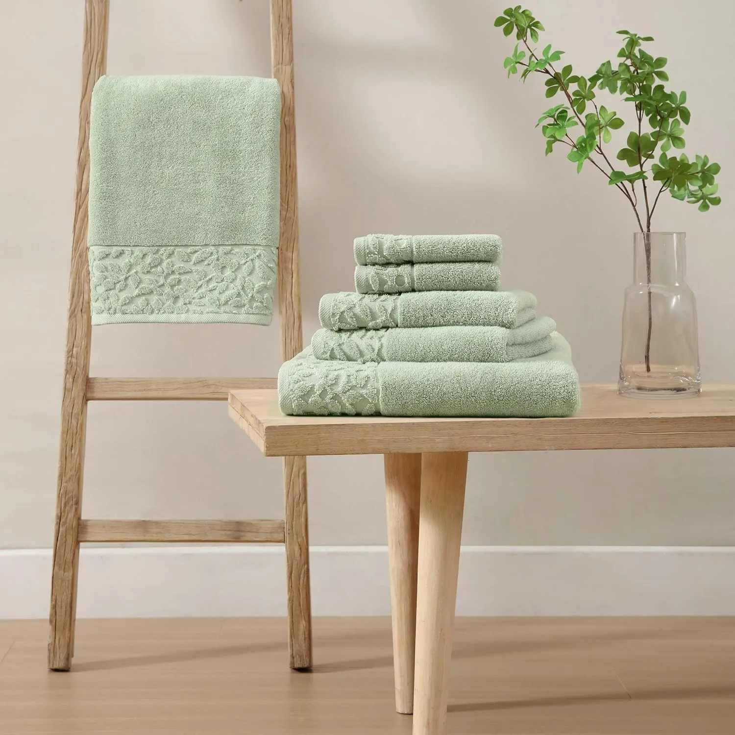 Laura Ashley - Bath Towels, Soft & Absorbent Cotton Towels, Fade Resistant & Low Linting, Dorm Essentials (Marilyn Green, 6-Piece)