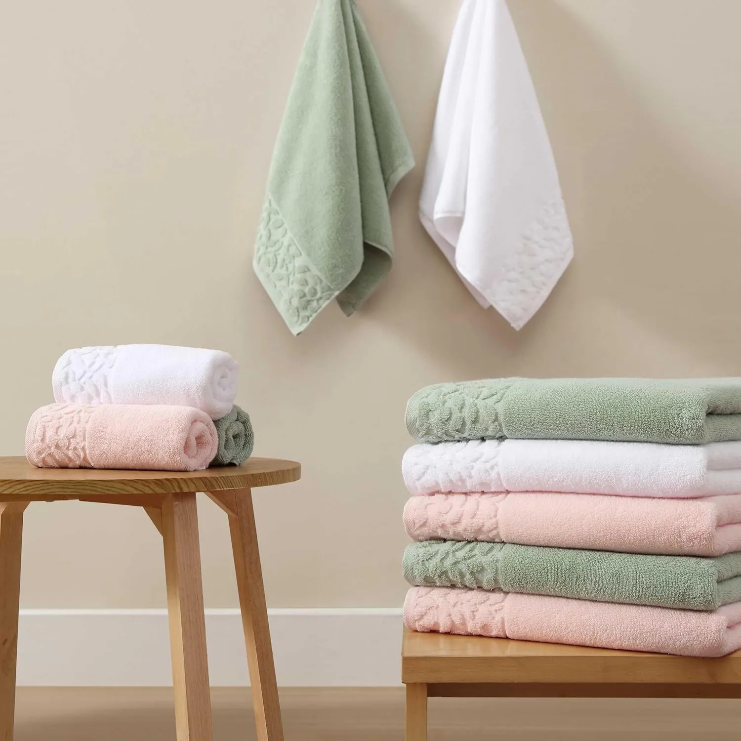 Laura Ashley - Bath Towels, Soft & Absorbent Cotton Towels, Fade Resistant & Low Linting, Dorm Essentials (Marilyn Green, 6-Piece)