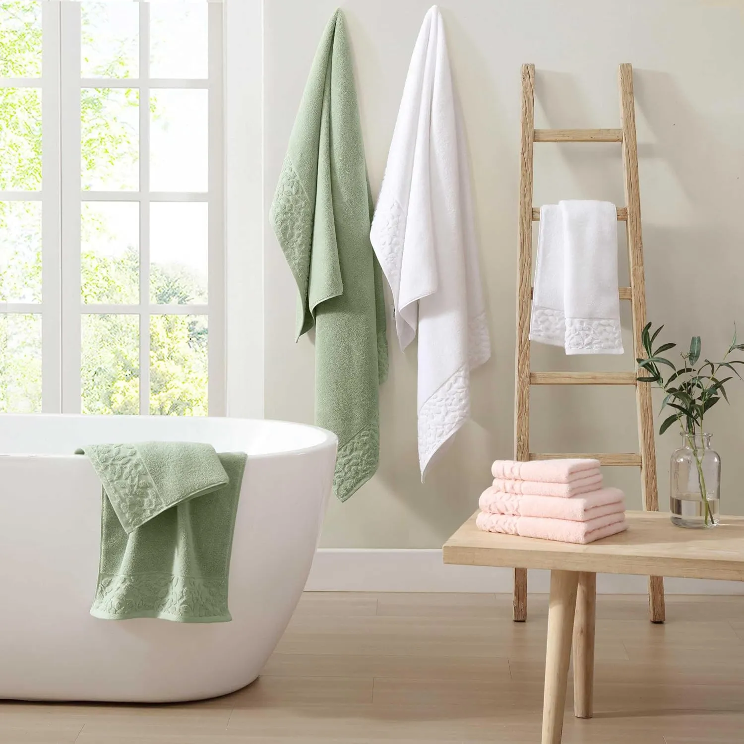 Laura Ashley - Bath Towels, Soft & Absorbent Cotton Towels, Fade Resistant & Low Linting, Dorm Essentials (Marilyn Green, 6-Piece)