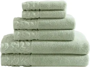 Laura Ashley - Bath Towels, Soft & Absorbent Cotton Towels, Fade Resistant & Low Linting, Dorm Essentials (Marilyn Green, 6-Piece)