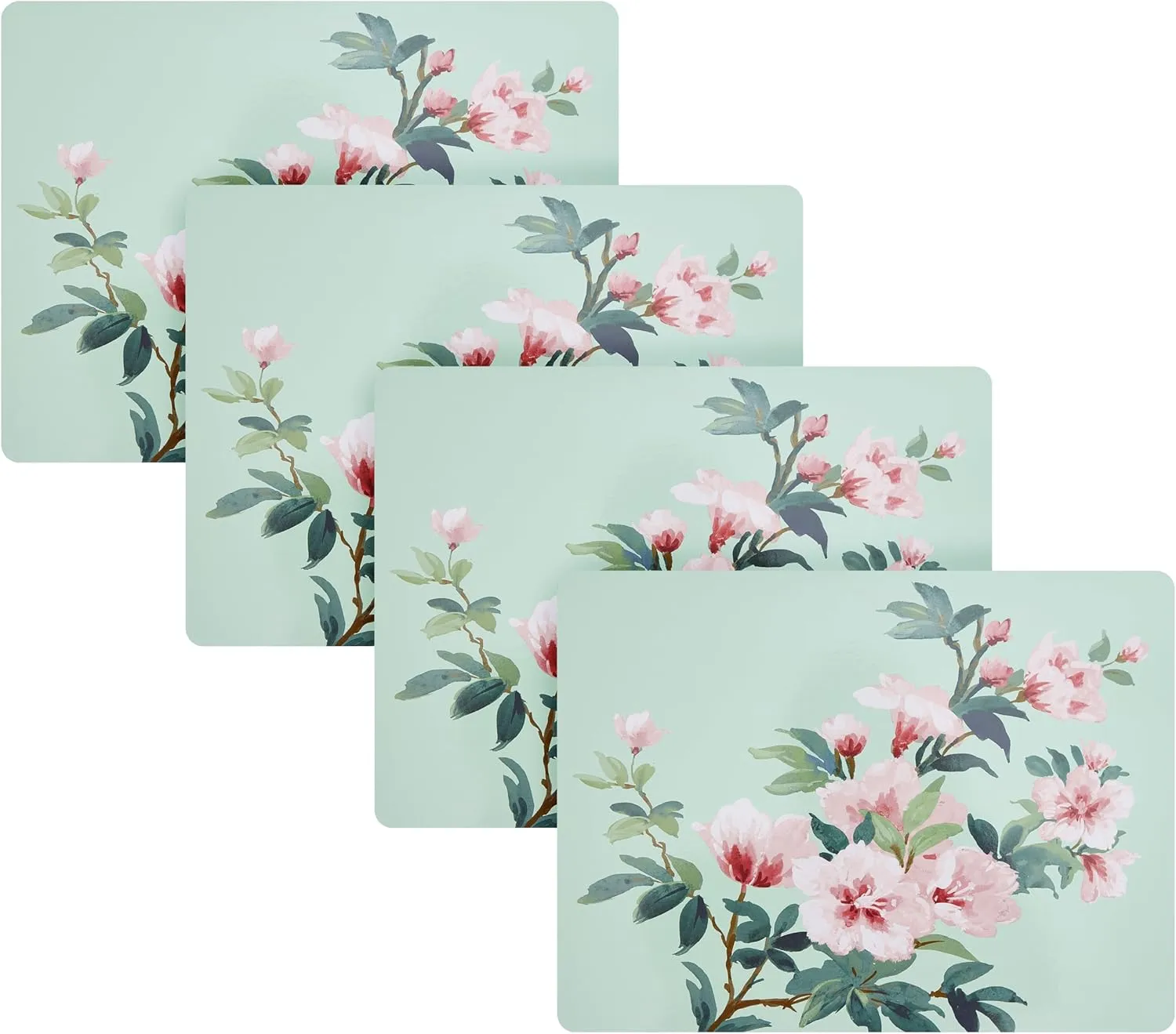 Laura Ashley Cork Placemats 16 x 12-inch for Kitchen and Dining Tables, Heat Resistant, Durable, Easy Clean, Set of 4, Blossom Branch