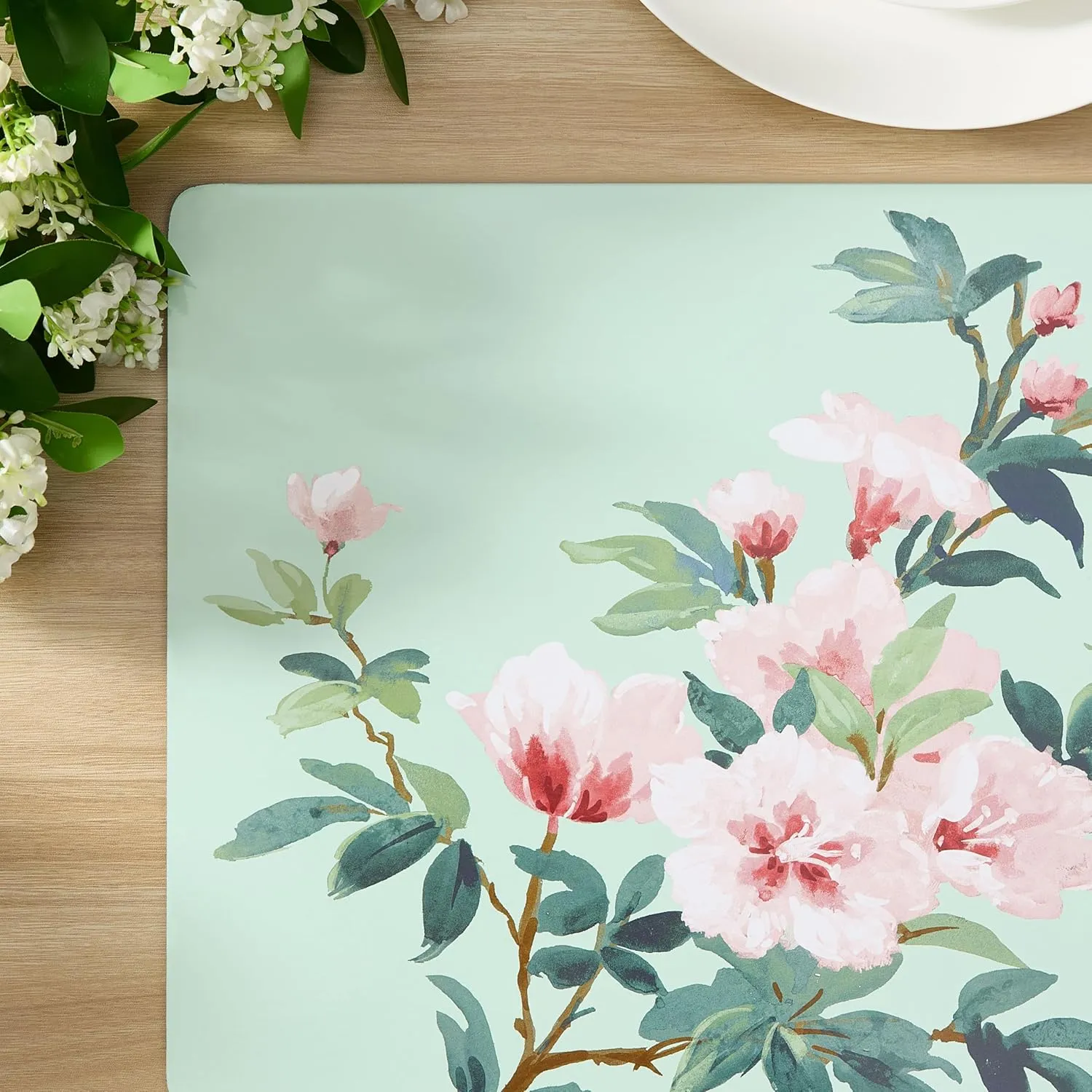 Laura Ashley Cork Placemats 16 x 12-inch for Kitchen and Dining Tables, Heat Resistant, Durable, Easy Clean, Set of 4, Blossom Branch