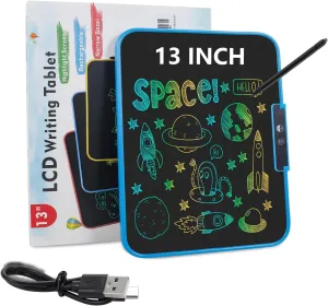 LCD Writing Tablet for Kids 13 Inch, Rechargeable Colorful Drawing Writing Board, Reusable Doodle Pad Electronic Drawing Tablet, Educational and Learning Toy for Boys Girls (Blue)