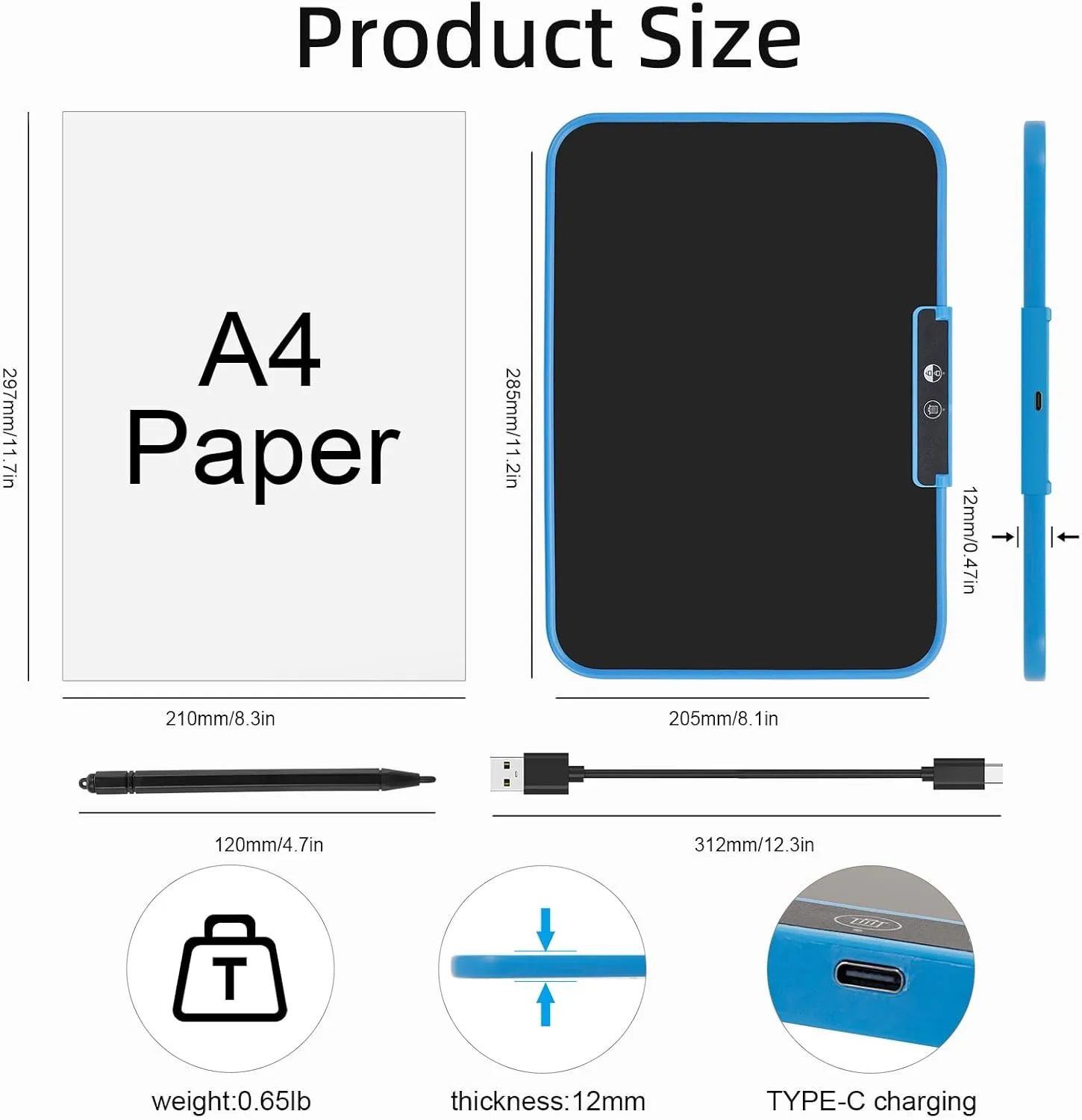 LCD Writing Tablet for Kids 13 Inch, Rechargeable Colorful Drawing Writing Board, Reusable Doodle Pad Electronic Drawing Tablet, Educational and Learning Toy for Boys Girls (Blue)