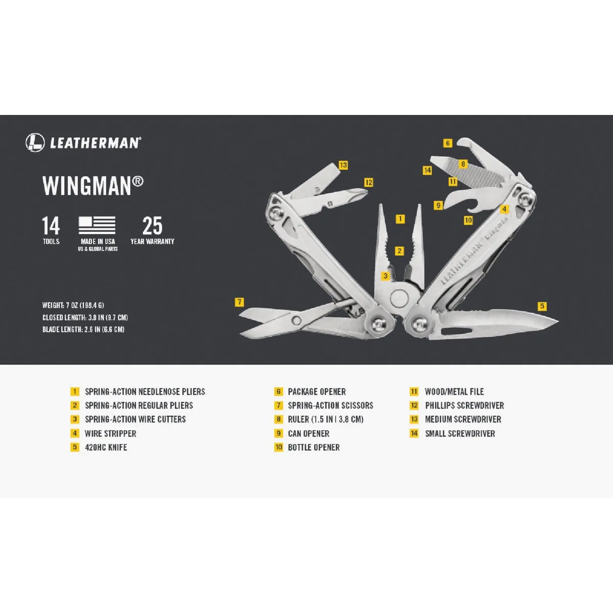 Leatherman Wingman 14-In-1 Stainless Steel Multi-Tool