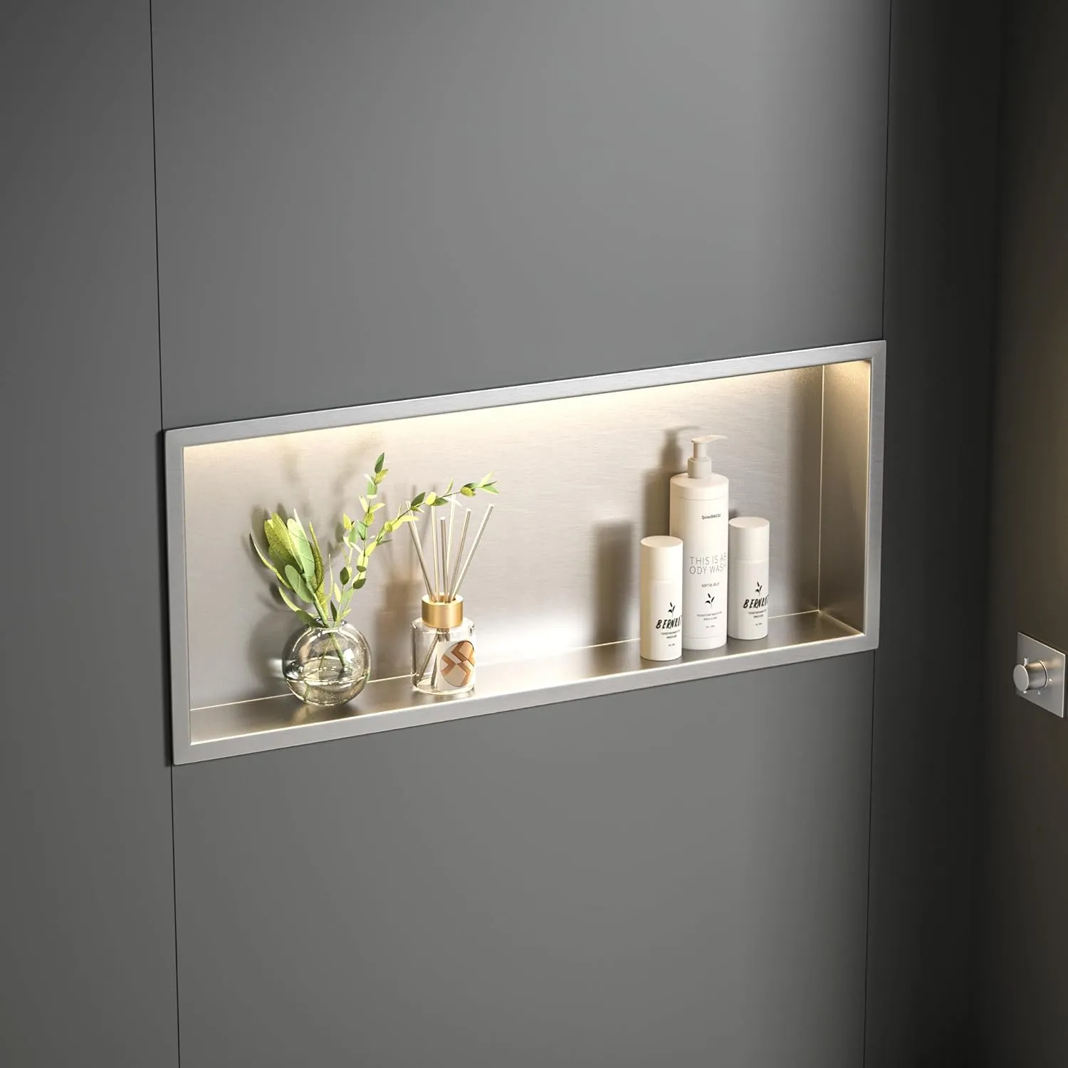 Led Shower Niche 36" X 12" Brushed 304 Stainless Steel with Lighting Waterproof No Tile Need Shower Niches for Bathroom Storage Recessed Wall Niche