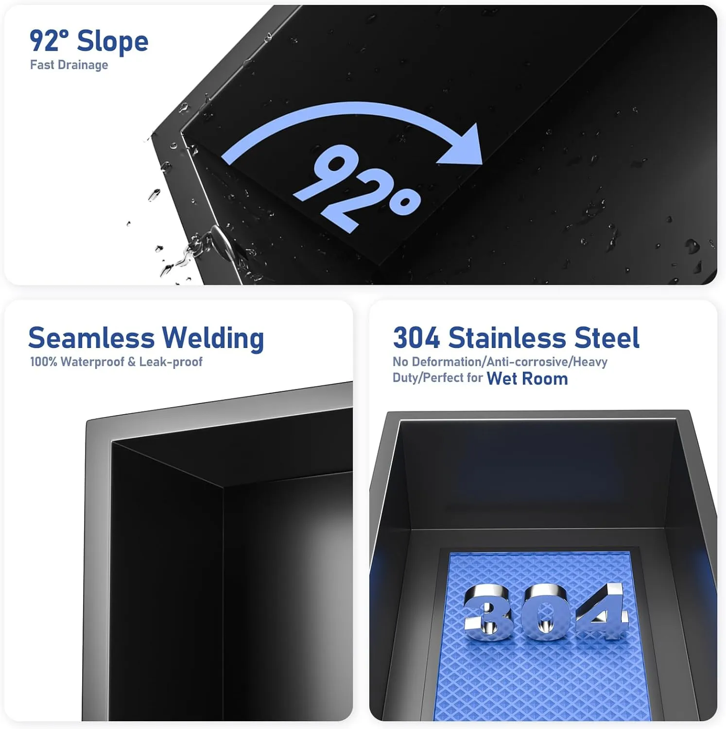 Led Shower Niche 36" X 12" Matte Black 304 Stainless Steel with Lighting Waterproof No Tile Need Shower Shelf for Bathroom Recessed Wall Shelf Horizontal Niche