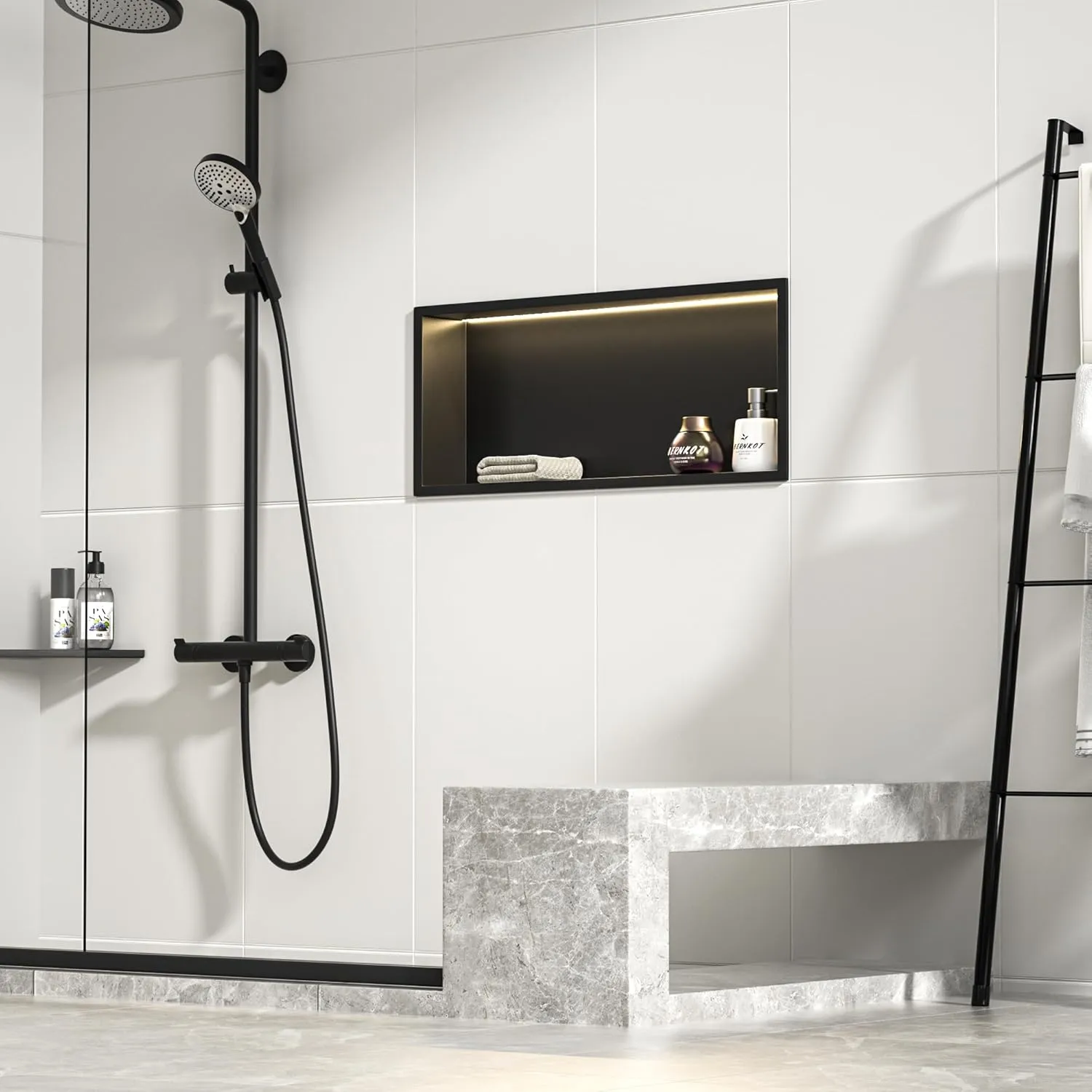 Led Shower Niche 36" X 12" Matte Black 304 Stainless Steel with Lighting Waterproof No Tile Need Shower Shelf for Bathroom Recessed Wall Shelf Horizontal Niche