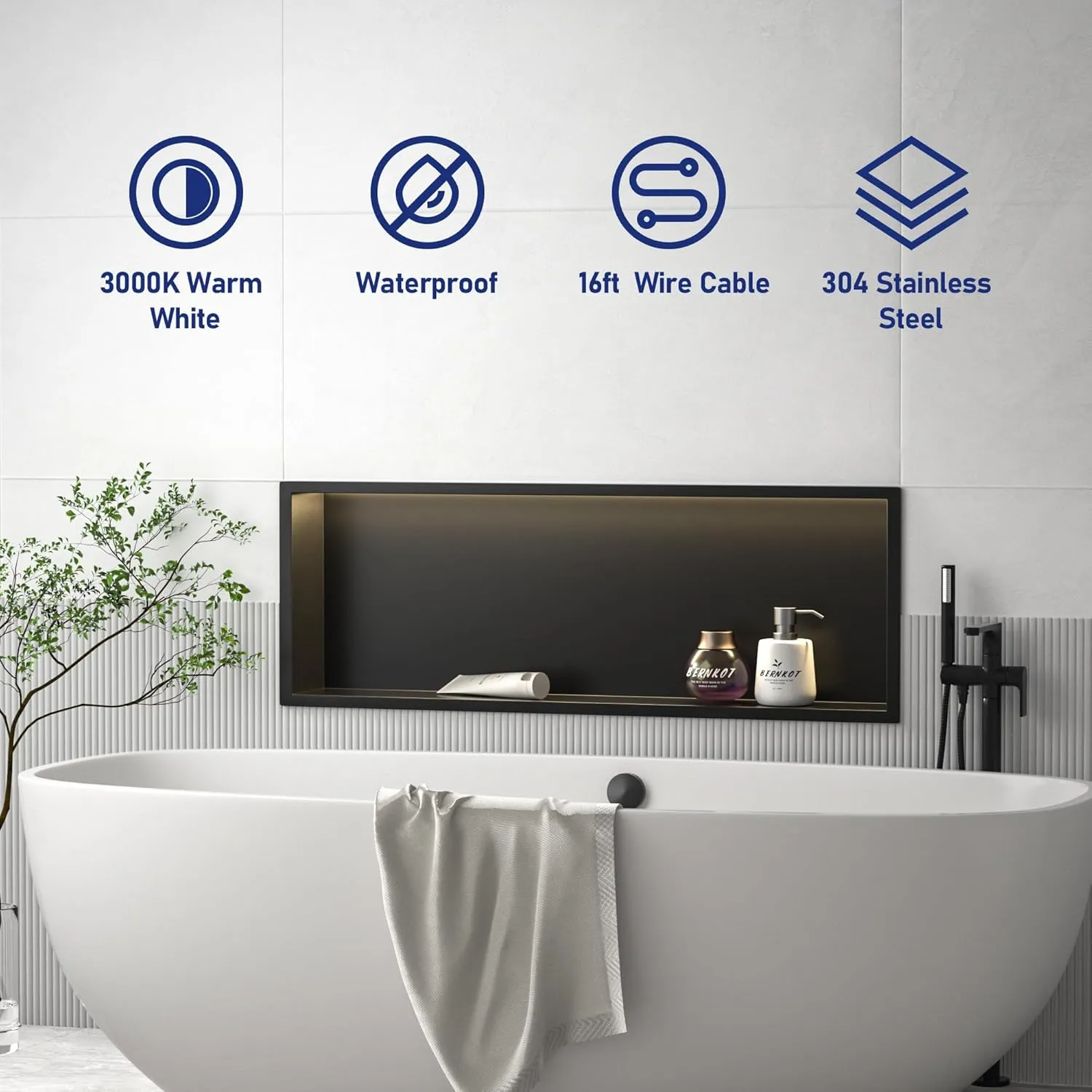 Led Shower Niche 36" X 12" Matte Black 304 Stainless Steel with Lighting Waterproof No Tile Need Shower Shelf for Bathroom Recessed Wall Shelf Horizontal Niche